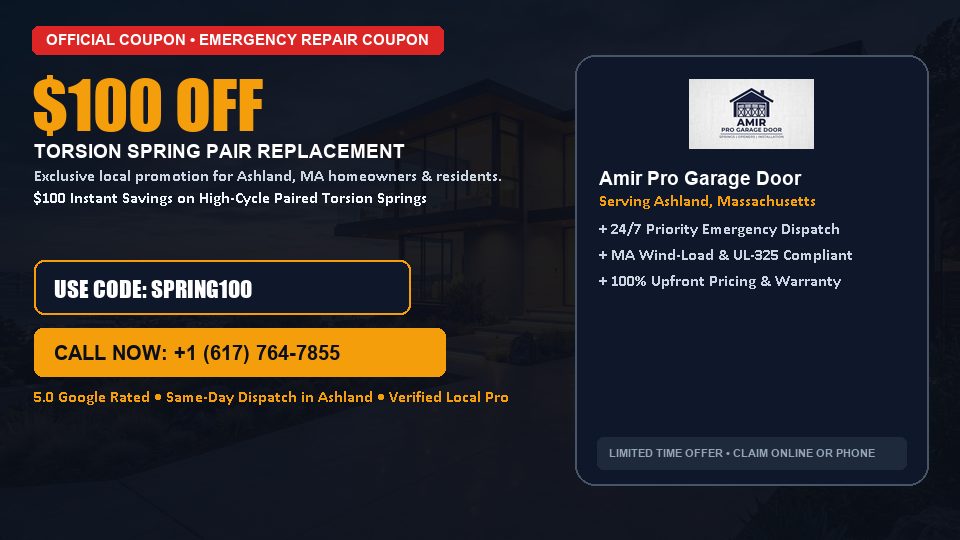 $100 OFF Dual High-Cycle Torsion Spring Replacement in Ashland, MA - Amir Pro Garage Door