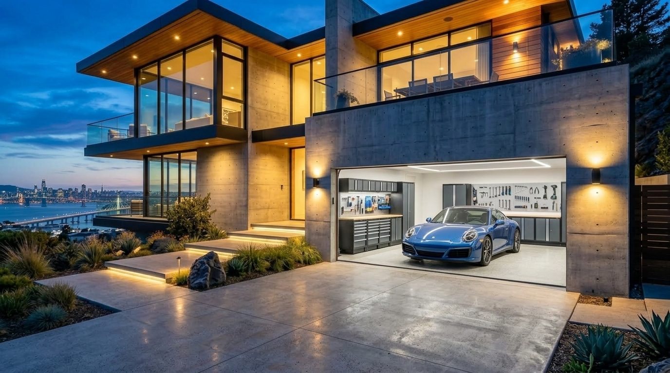 Amir Pro Garage Door Garage Door Gliding Open Revealing Warm Illuminated Interior